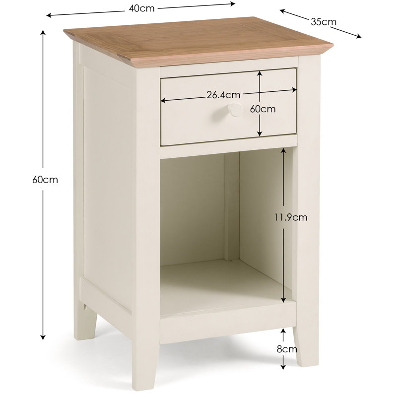 Bledsoe 40cm W Solid + Manufactured Wood Bedside Table, Oak/Ivory