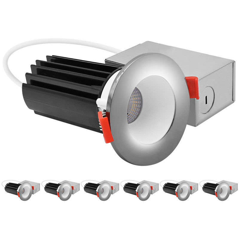 Ensemble de 2 po LUXRITE Éclairage encastré à DEL, lumière Canless à régression profonde, garniture interchangeable ronde blanche et chromée, 5CCT, 1000LM, 15W, CRI80, paquet de 6 à intensité variable