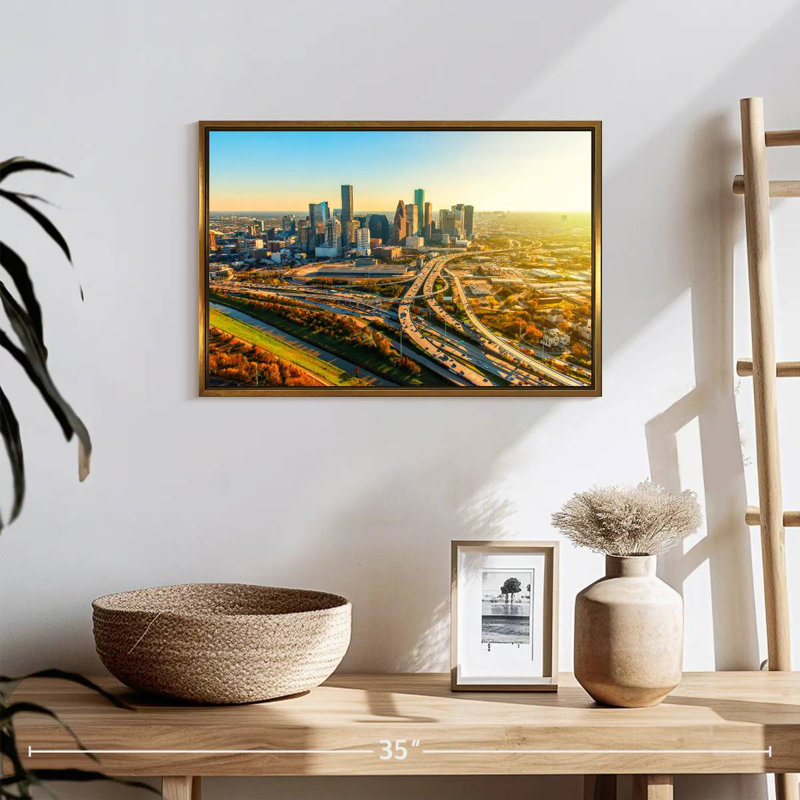 Golden Houston Highway, 19" X 13", Floating Frame Gold