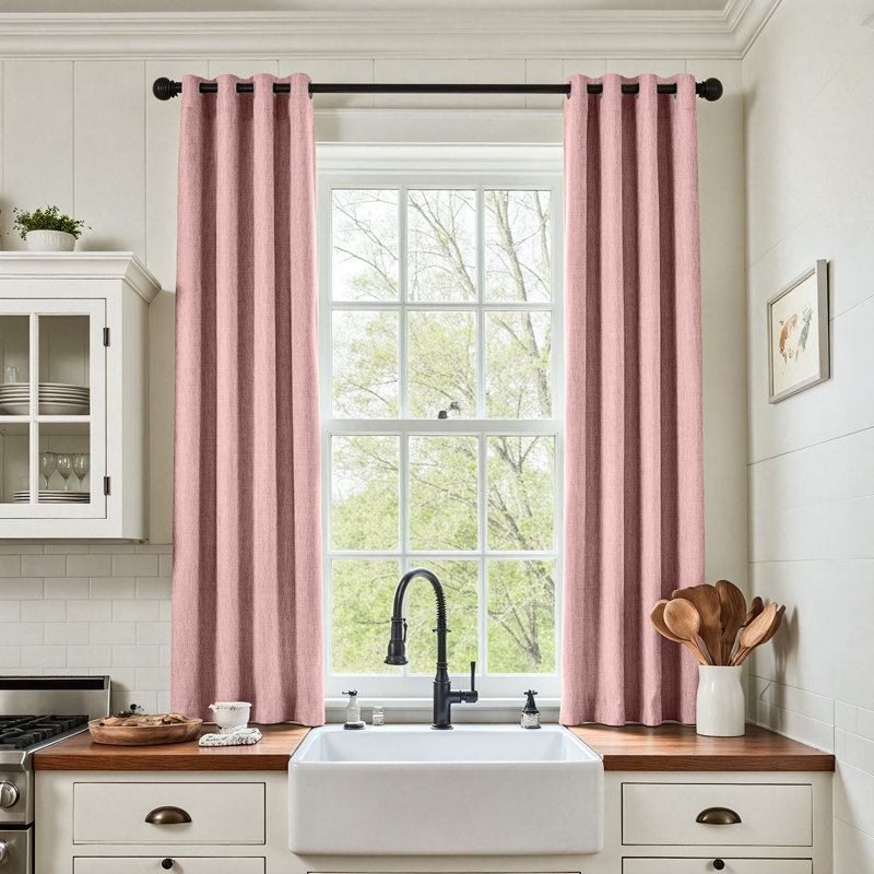 Grommet Room Darkening Linen Textured Curtain, Dusty Pink, 50" W x 72" L