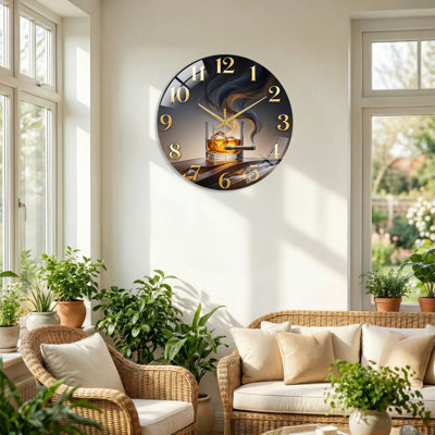Horloge murale en verre Whiskey Smoke