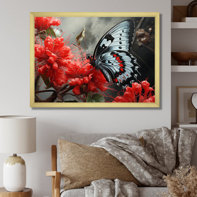 «Red Grey Butterfly Haven II», art mural papillon