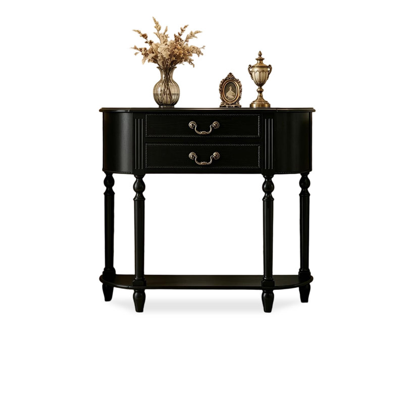 Black Solid Wood Rectangular Console Table