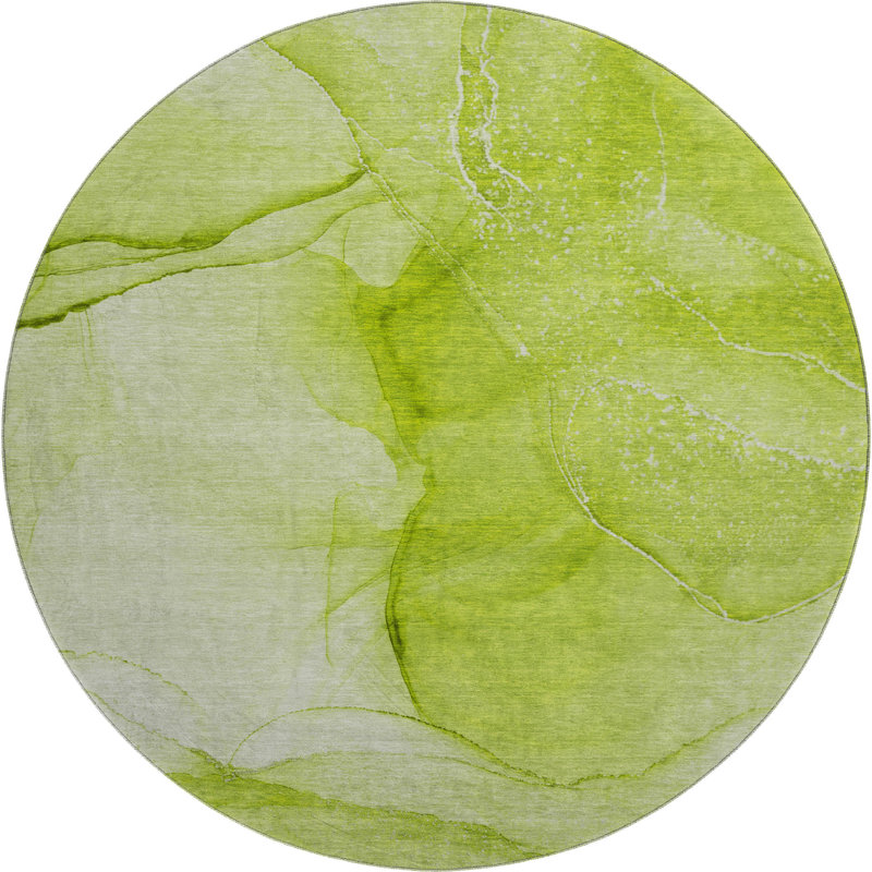 Premium Machine Washable Cerrito AMF507 Green Rug, Round 8'