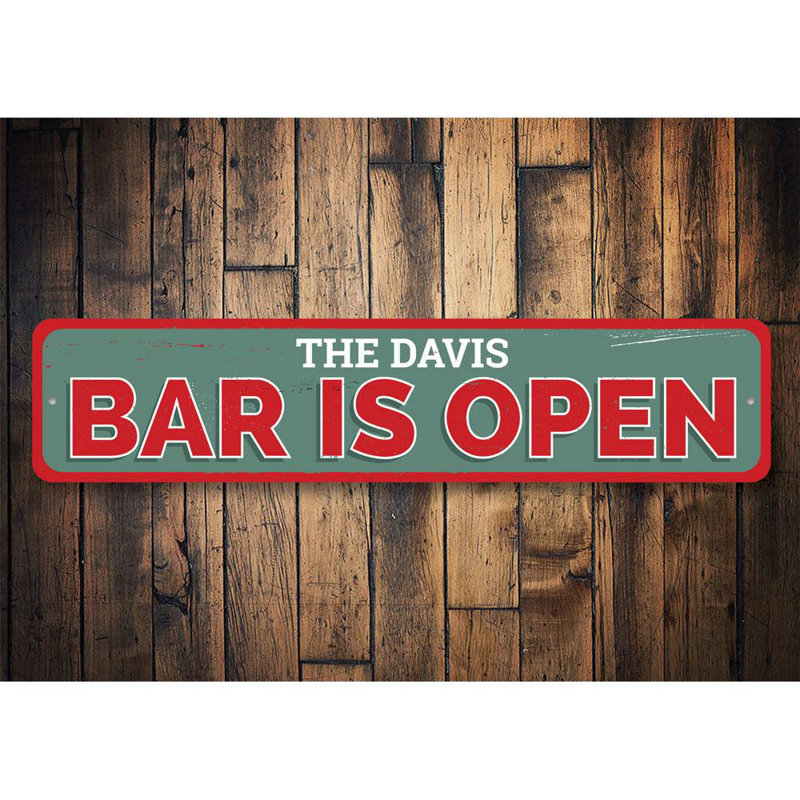 «Bar Is Open», panneau en aluminium, H 4 po x l 18 po x P 0,04 po
