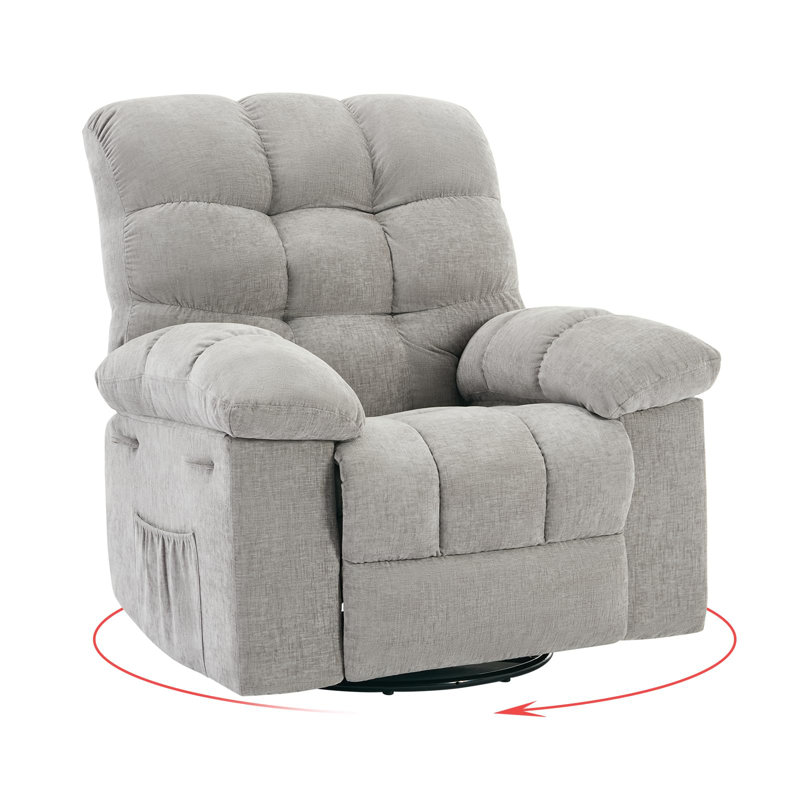 Fauteuil inclinable manuel de 35,4 po, fauteuil berçant et pivotant en chenille, Gris