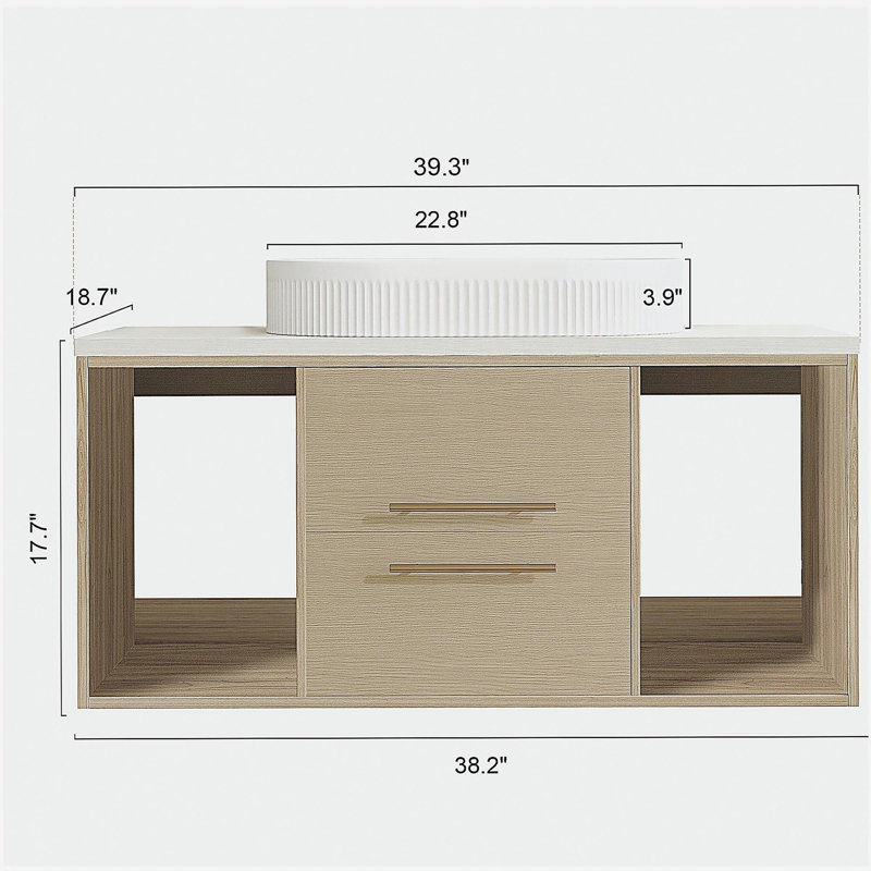 Meuble-lavabo mural moderne 39,3 po avec meuble-lavabo flottant en céramique massif