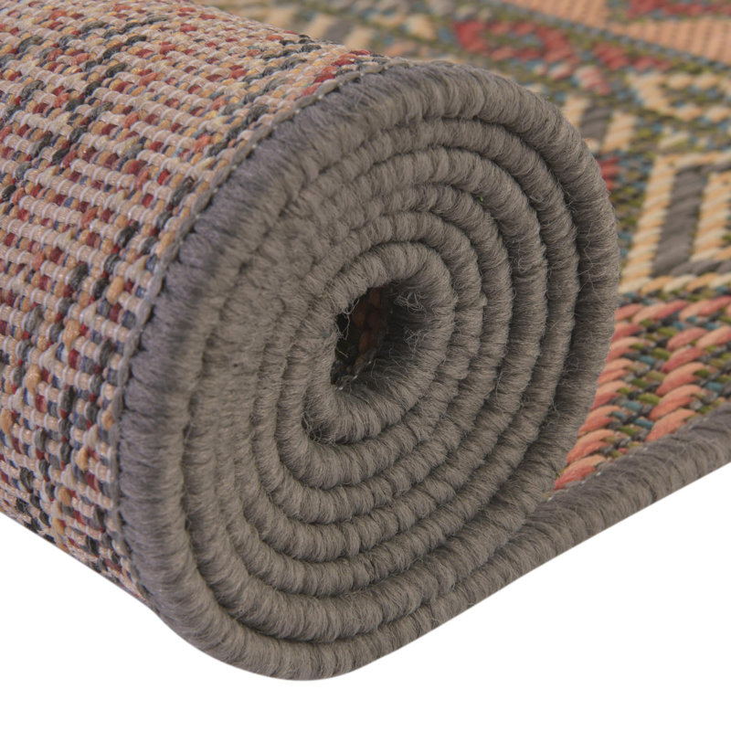 Tapis intérieur / extérieur vert / rouge / orange / beige Jacquarius, Tapis de couloir 2 pi x 3 pi 11 po
