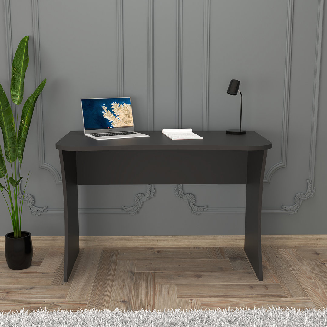 Mila Compact Desk 110cm, Modern Home Office Desk for Bedroom, Space Saving Computer Desk for Small Spaces, Wooden Workstation Table for Laptop, Study