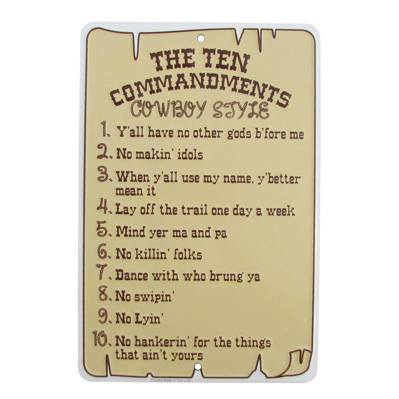 Ten Commandments Cowboy Style Tin Sign Funny Religious Christian Home Wall Decor Ten Commandments Cowboy Style Tin Sign Funny Religious Christian Home Wall Decor