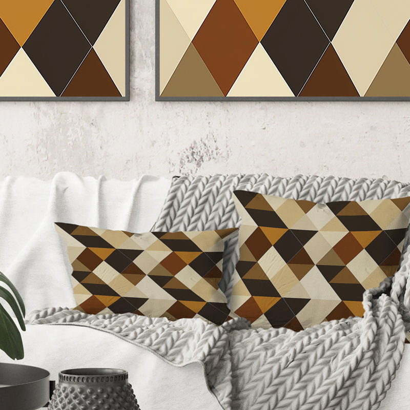 Coussin lombaire brun à motif triangulaire beige I