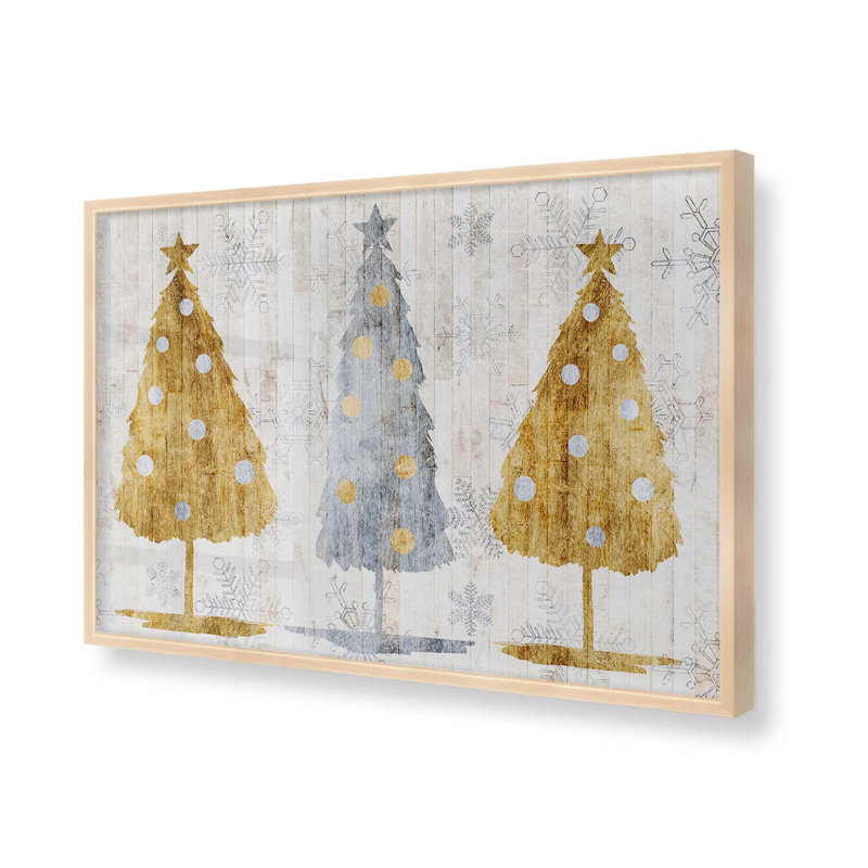 Imprimé d'arbres de Noël métalliques, Érable brut encadré, H 13 po x l 17 po x P 1,25 po