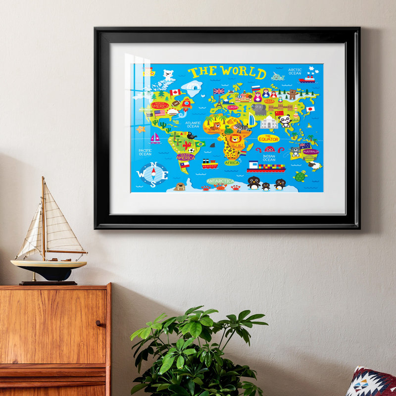 Carte du monde - impression encadrée, Cadre noir, H 22,5 po x l 30,5 po x P 1,5 po