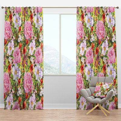 Pink Botanical Meadow - Traditional Velvet Curtain - Room darkening - 1 panel