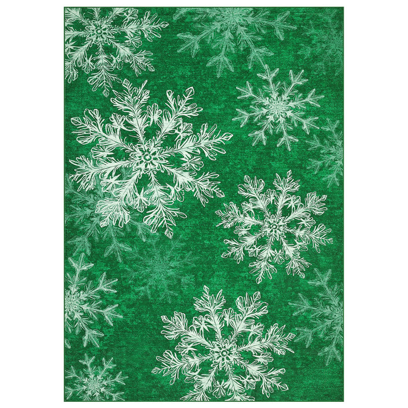 Christmas Rug Washable Rug for Living Room, Xmas Holiday Carpet with Non Slip TPR Backing, Soft Non Shedding Floor Covering, Low Pile Thin Foldable Mat for Bedroom Nursery