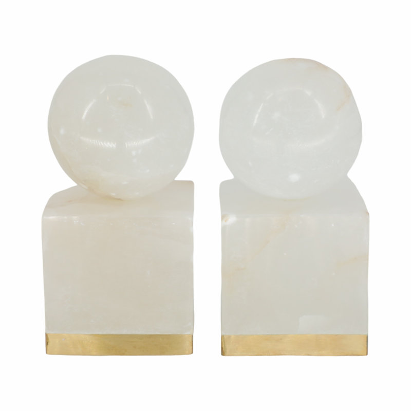 Set Of 2 6" Abella Alabaster Orb On Base