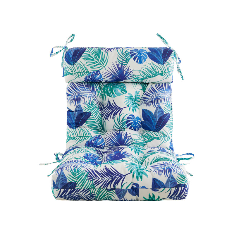 Coussin de dossier / siège d'extérieur, Motif floral bleu / vert