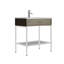 Meuble-lavabo moderne 31 po en acier inoxydable blanc mat avec lavabo intégré, tiroir décoratif, tablette en verre trempé pour appartements modernes, salles de bain principales et d'invités-1075974006-1086197142