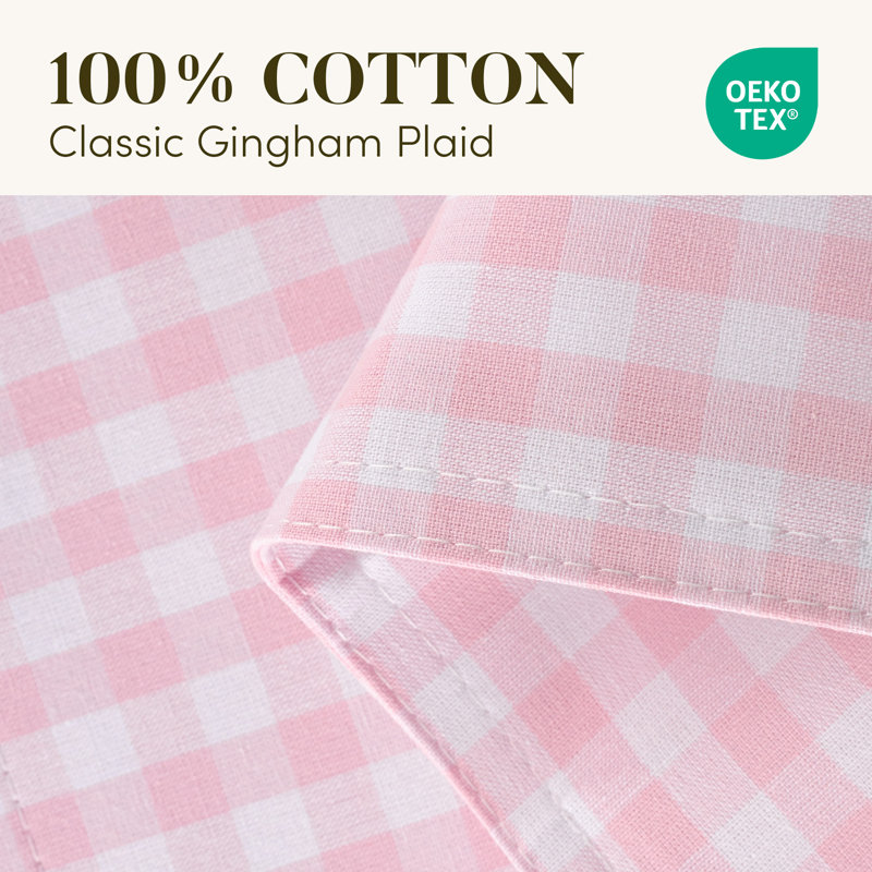 Chemin de table vichy classique 100 % coton teint en fil, Rose