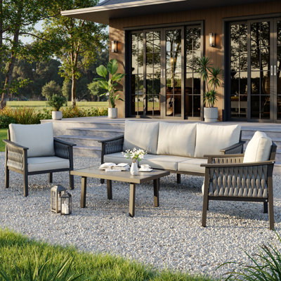 Ensemble de conversation d'extérieur en aluminium 4 pièces avec coussins en oléfine