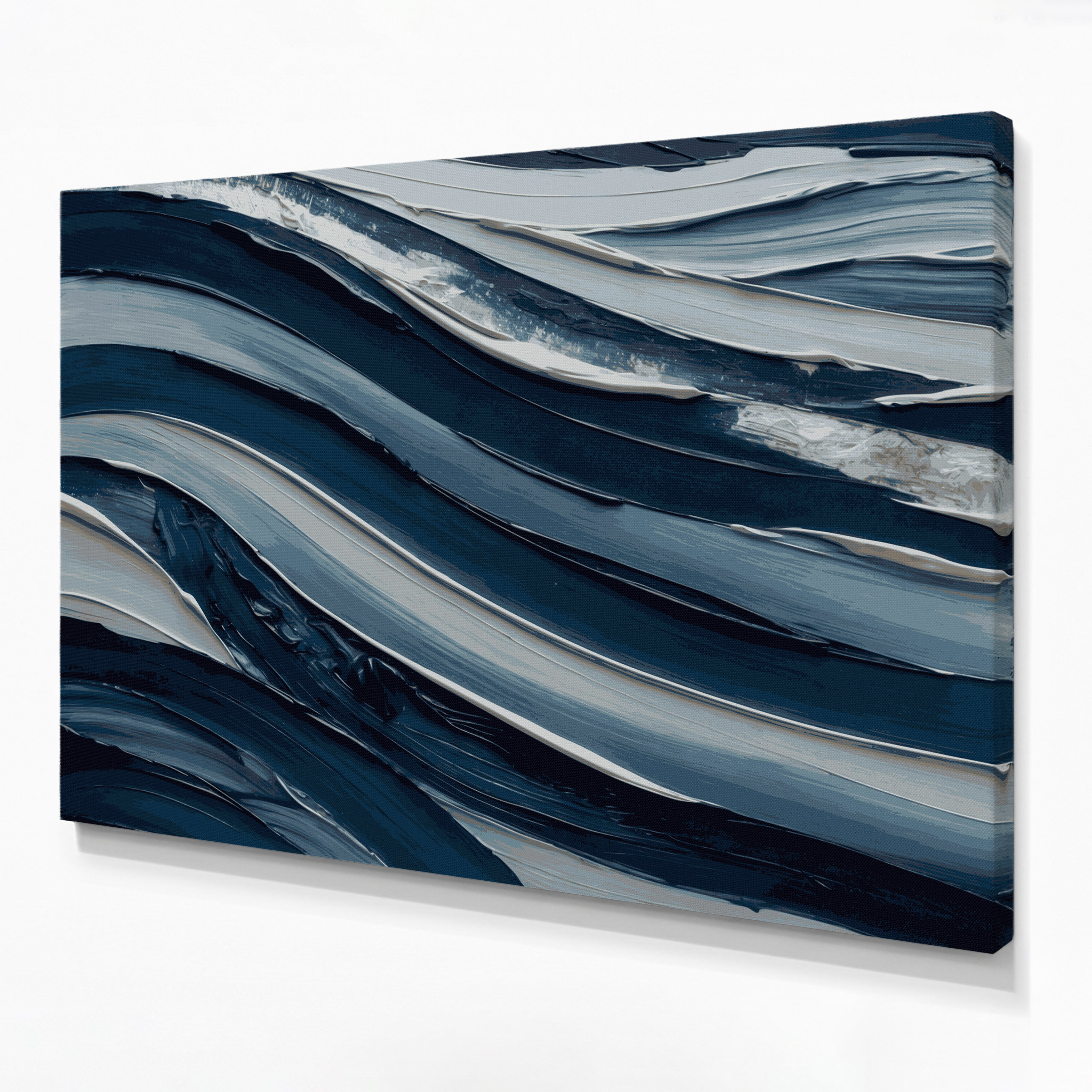 Ivy Bronx Horizontal Striped Deep Blue Light Gray Blue Canvas Wall Art ...