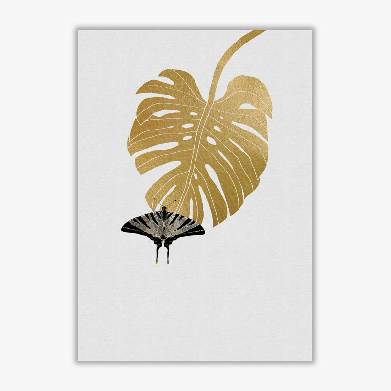 Butterfly & Monstera Leaf - Print, No Frame, 85 cm H x 60 cm W x 1 cm D