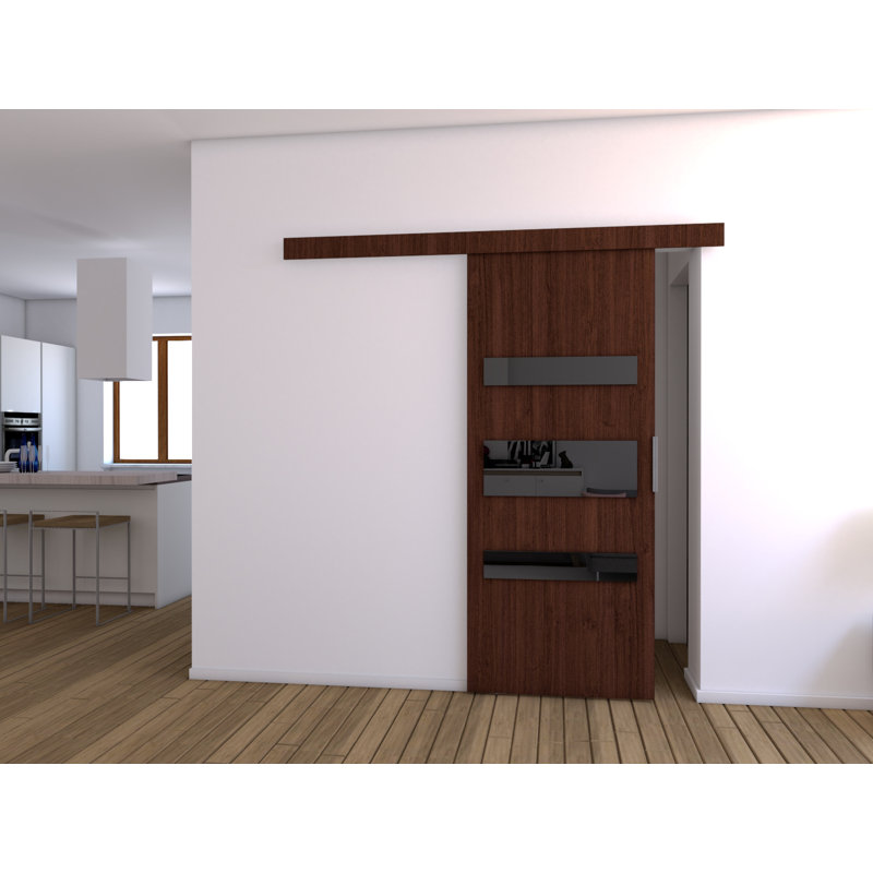 Lize Sliding Door White and Black, 205cm H x 76cm W x 1.6cm D, White/Back