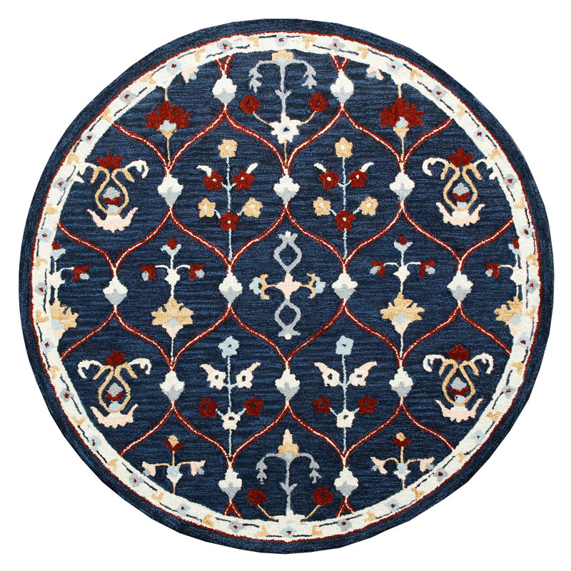Tapis rond en laine avec envers antidérapant Borlaug, Rond 4 pi 10 po