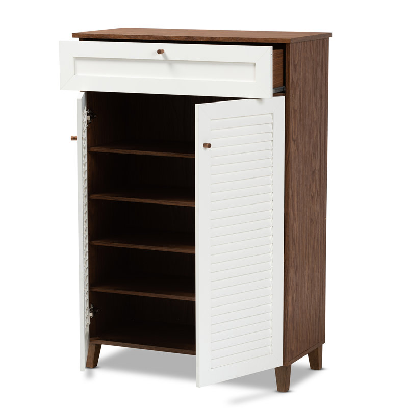 Coolidge 1-Drawer Shoe Storage Cabinet in White and Walnut Finish, 46.7'' H X 30.63'' W X 14.49'' D