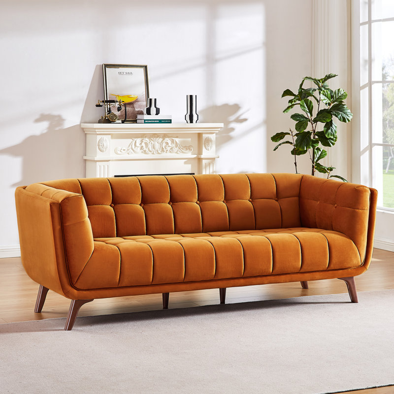 Ardrie 85.8'' Upholstered Sofa, Burnt Orange Velvet