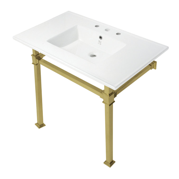 Monarch Ceramic Rectangular Console Bathroom Sink with Overflow