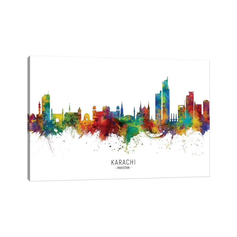 «Karachi Pakistan Skyline» par Michael Tompsett, impression sur toile tendue, H 40 po x l 60 po x 1,5 po