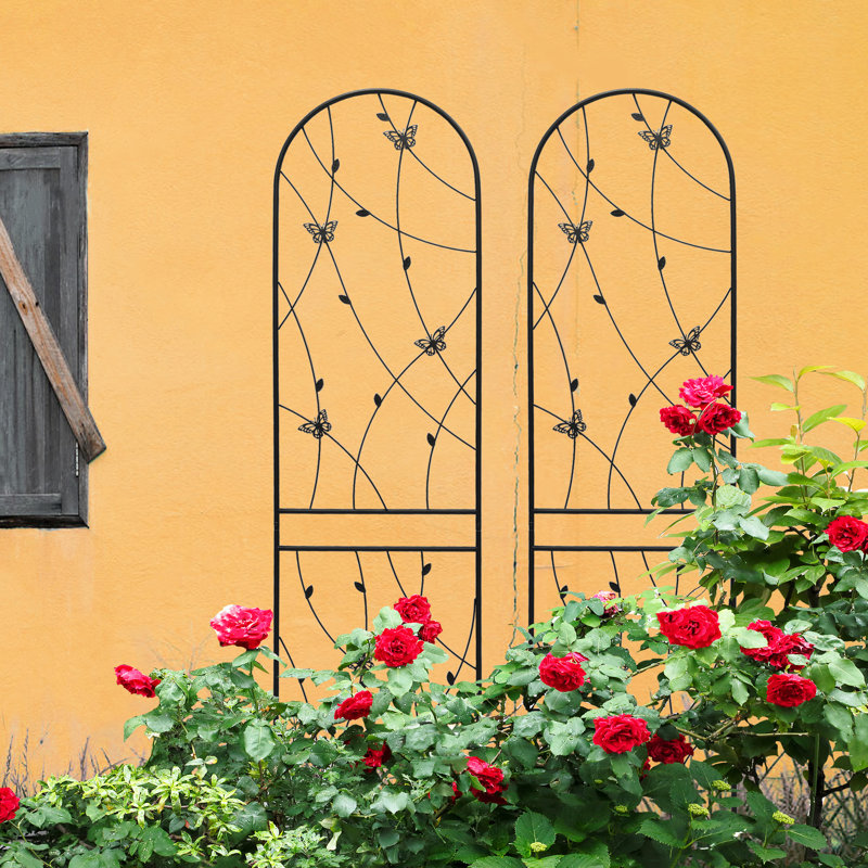 Treillis de jardin en métal 86,7 po x 19,7 po, aspect extérieur de fleurs antirouille embellissant, facile à installer, rehaussement noir