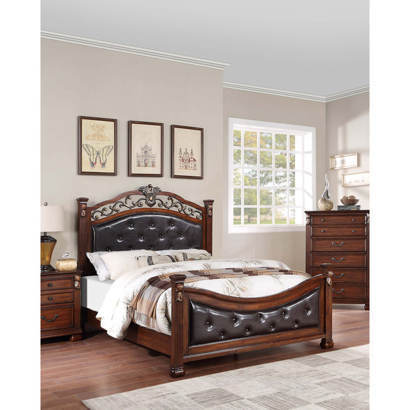 Grand lit traditionnel en cerisier foncé traditionnel, Grand lit