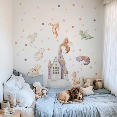 Baby Dragons And Castles Nursery Wall Stickers