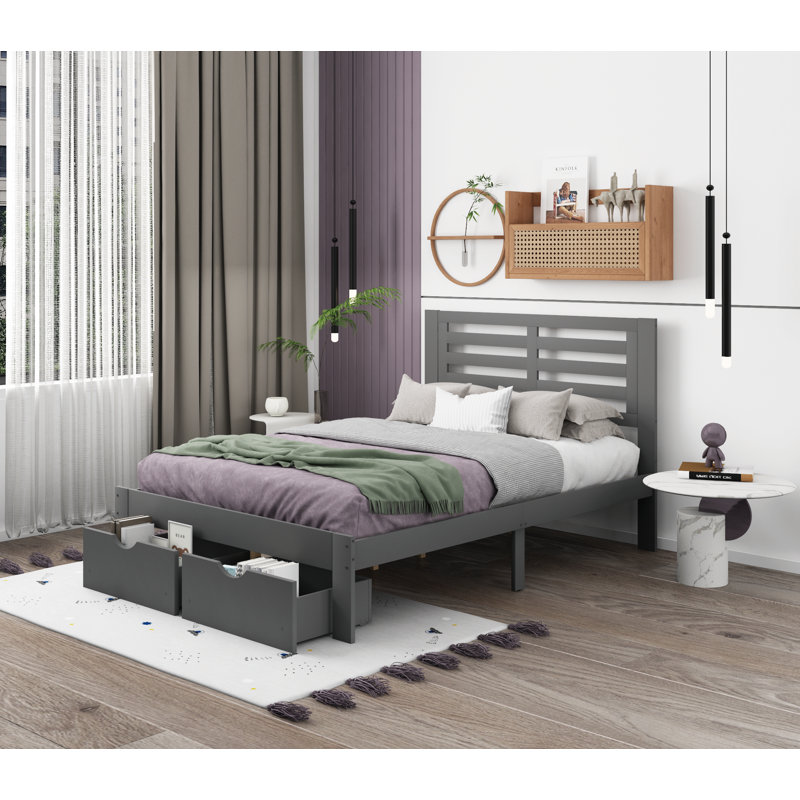 Lit plateforme double Bergelt, gris