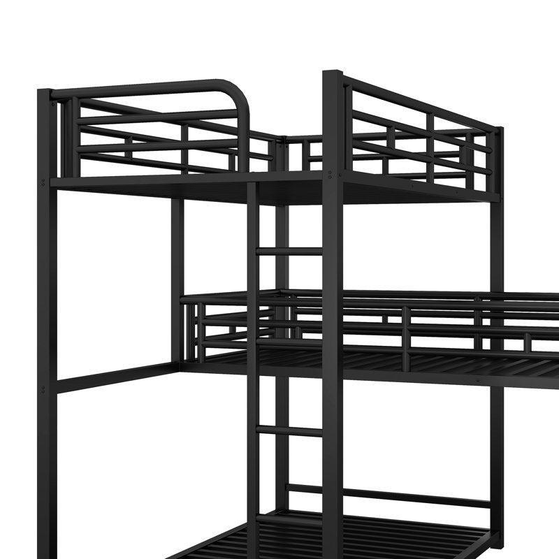 Lit superposé simple en L en métal noir avec fonction d'espace et bureau, idéal pour le rangement des rambardes, assemblage rapide dans un petit espace