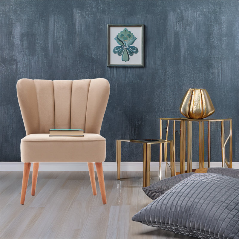 Beech Tree Frame Side Wing Chair, Cream