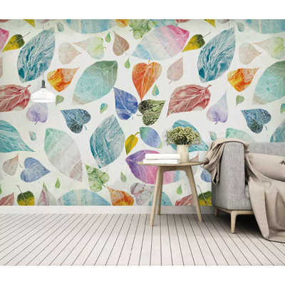 Papier peint amovible aquarelle à motif de feuilles colorées tropicales