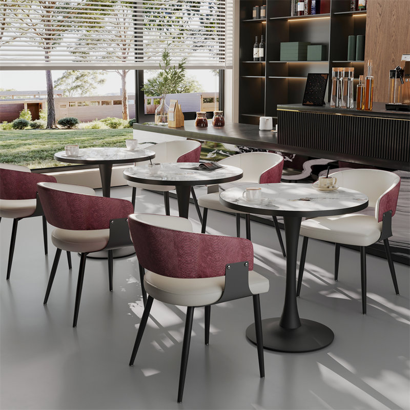 Table de salle à manger ronde de 76 cm (30 po) en pierre frittée avec pied central, table de cuisine moderne pour petits espaces (2 à 4 personnes).