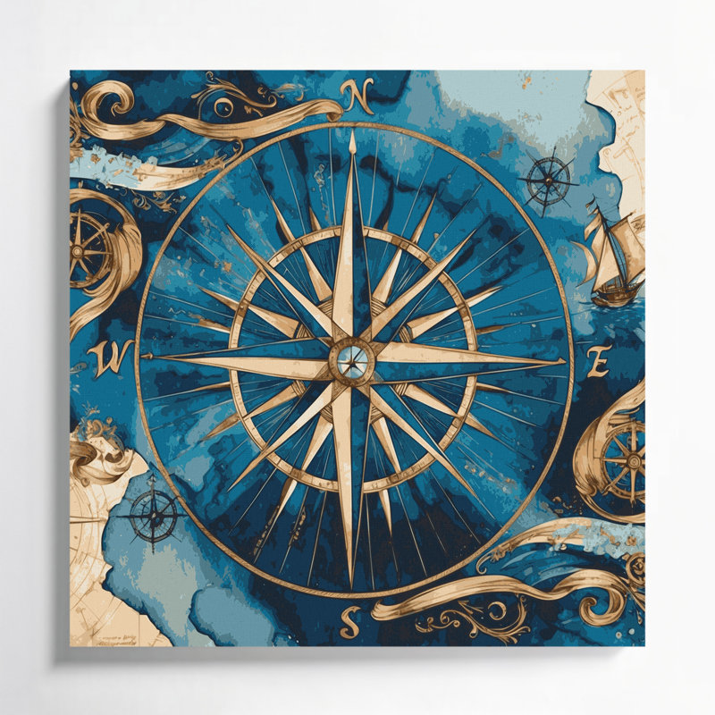 Nautical Compass Designs Beige Canvas Wall Art, 32" H x 32" W