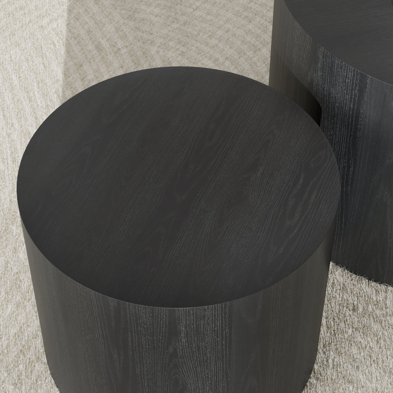 19.7" Round Nesting Coffee Table Set, Black
