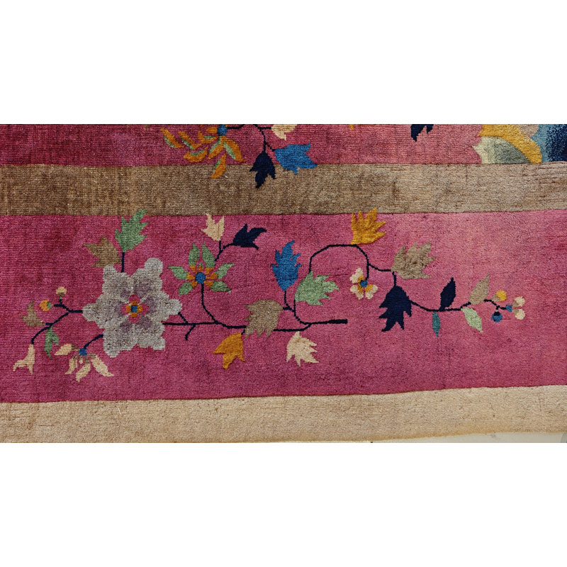 Antique Art Deco Room Size Wool Coral Rug