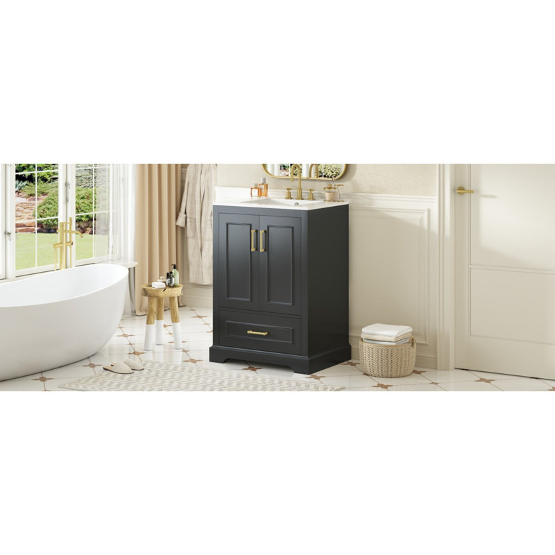Meuble-lavabo élégant et fonctionnel en bois massif autoportant