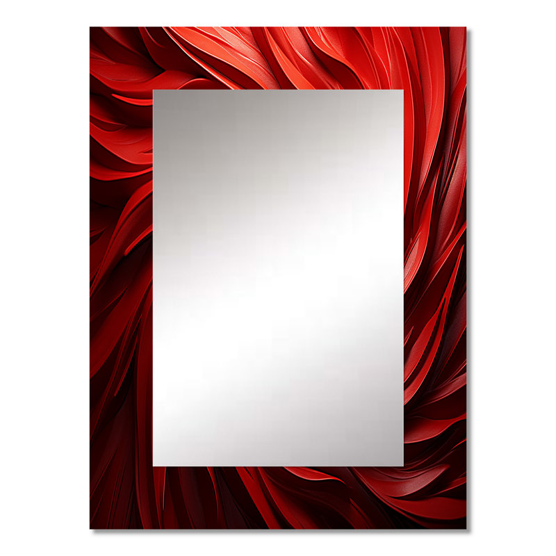 Red abstract spiral dreamscape III - Abstract Spirals Wall Mirror, Modern Decorative Mirror, Printed Metal Art, 32" x 24"