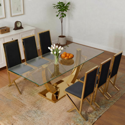 Rita 7-Piece Modern 75" Rectangular Tempered Glass Dining Set