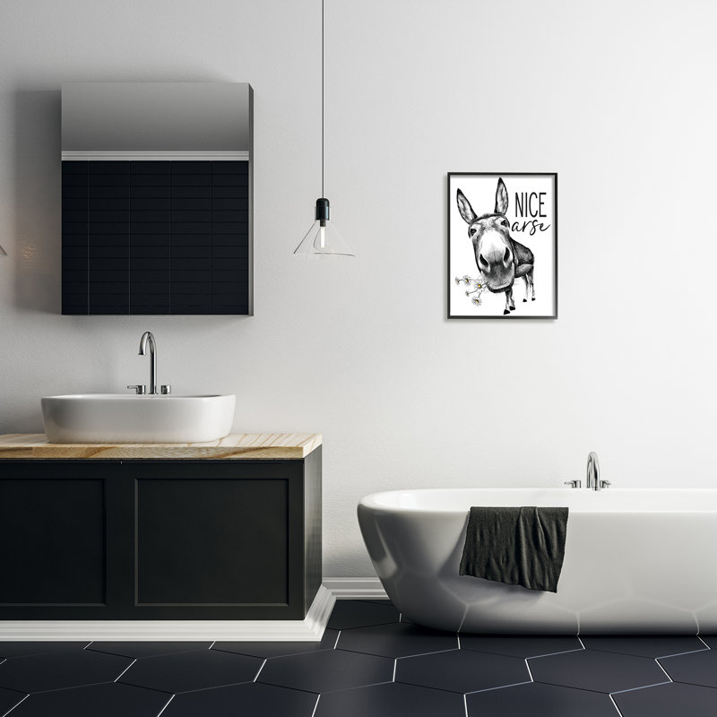 «Nice Ass», drôle d'âne, jeu de mots «Daisey» blanc avec lettres et lignes - impression, Giclée encadrée noir minuit