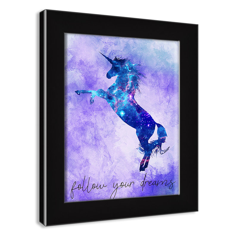 « follow your rêves licorne », art encadré, H 12 po x l 10 po x P 0,63 po, Cadre noir