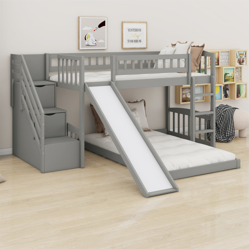 Lit superposé avec glissière Stairway, Gris