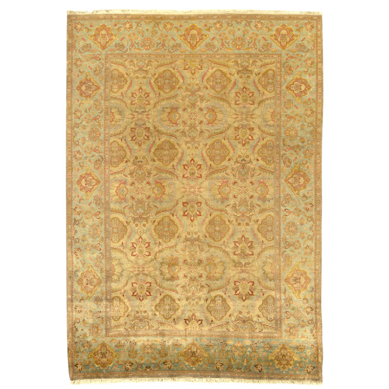 Hand Knotted Wool Area Rug in Cream And Green